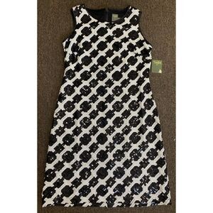 Womens Taylor Formal Cocktail Party Dress Fitted Black White Sequins Midi Size 8